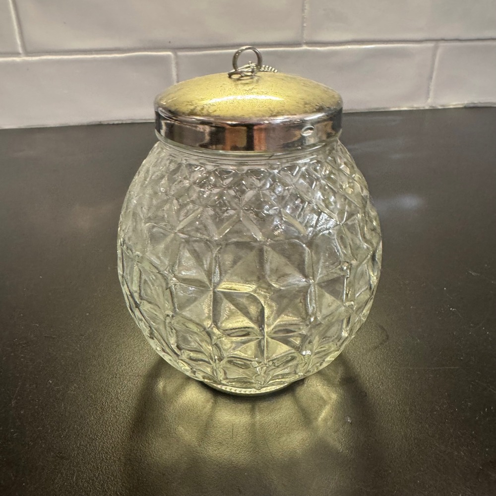 WMF Glass Jar Home Decor Small Clear Diamond Textured Silver Lid Germany